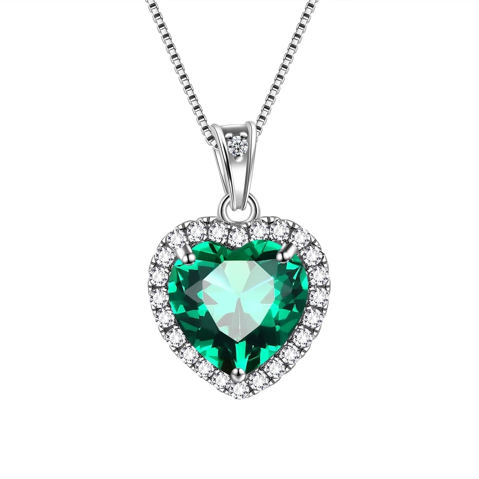 May Birthstone Necklace Women Green Heart Necklace Emerald Crystal CZ 925 Sterling Silver Pendant Jewelry Birthday Mother'S Day Gift Juwaliy