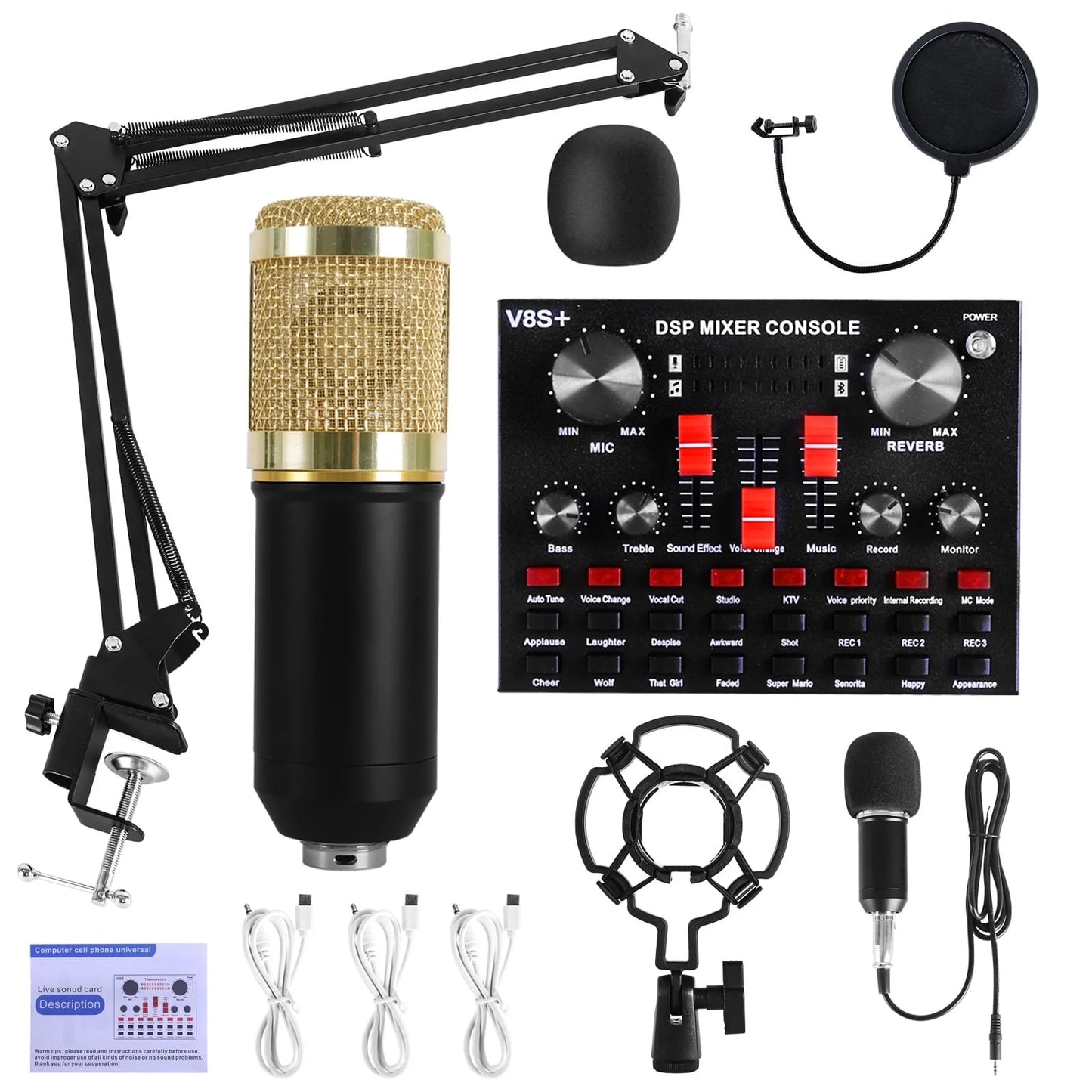 Microphone for Podcast Equipment Bundle and Studio Recording Equipment, USB Microphone, DJ18 Microphone for Computer, Perfect for Recording Podcasts and Live Streaming, White