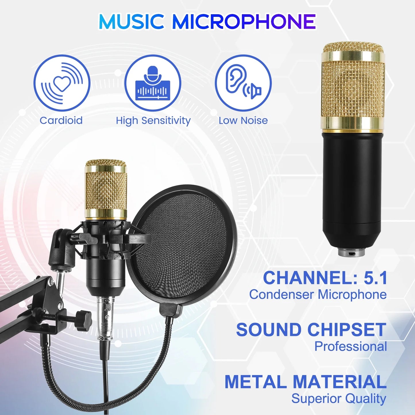 Microphone for Podcast Equipment Bundle and Studio Recording Equipment, USB Microphone, DJ18 Microphone for Computer, Perfect for Recording Podcasts and Live Streaming, White
