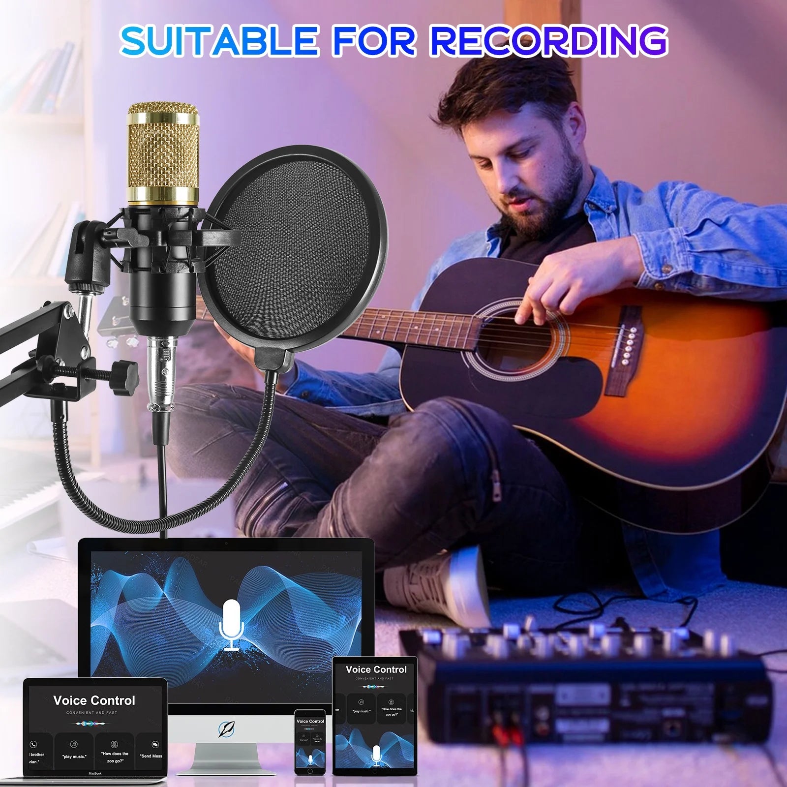 Microphone for Podcast Equipment Bundle and Studio Recording Equipment, USB Microphone, DJ18 Microphone for Computer, Perfect for Recording Podcasts and Live Streaming, White