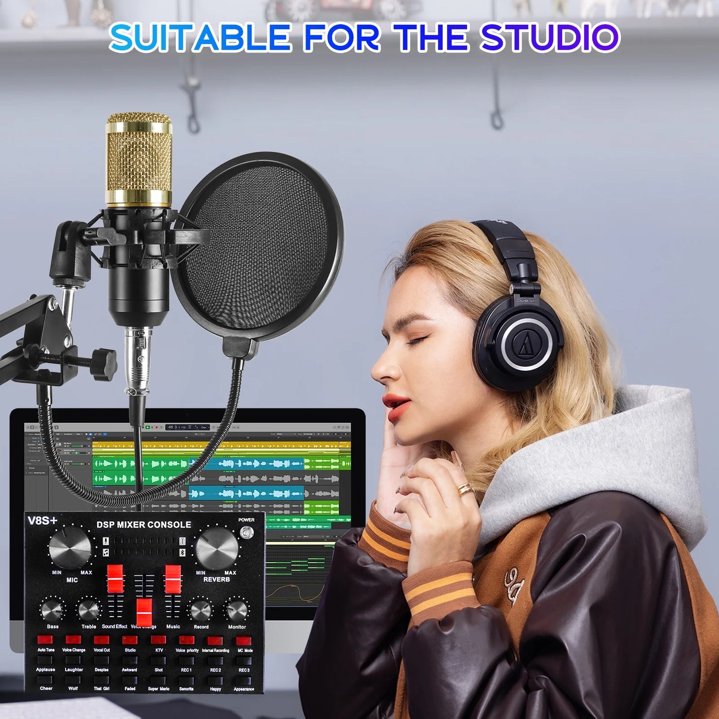 Microphone for Podcast Equipment Bundle and Studio Recording Equipment, USB Microphone, DJ18 Microphone for Computer, Perfect for Recording Podcasts and Live Streaming, White